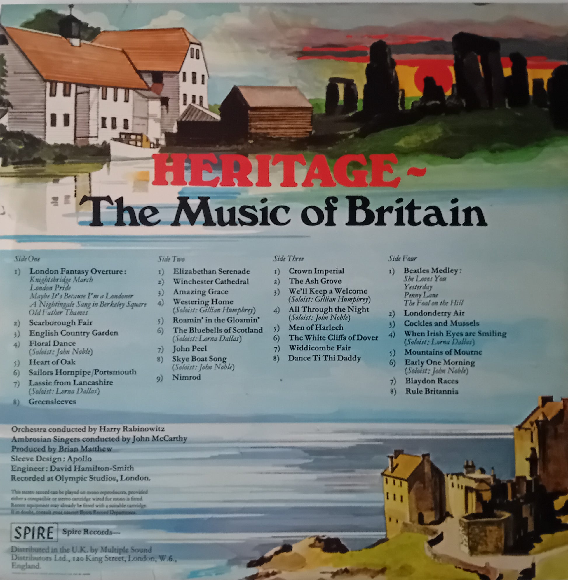Album cover for 'Heritage: The Music of Britain' with scenic illustrations and text.