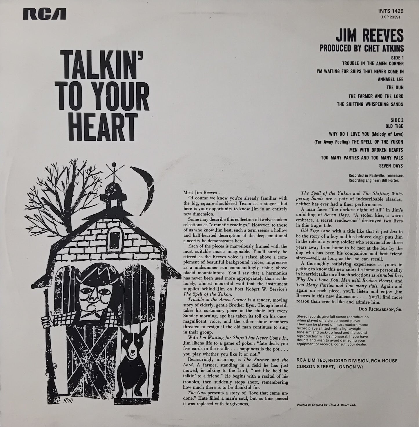 Album cover for 'Talkin' To Your Heart' by Jim Reeves with text and black and white illustration.