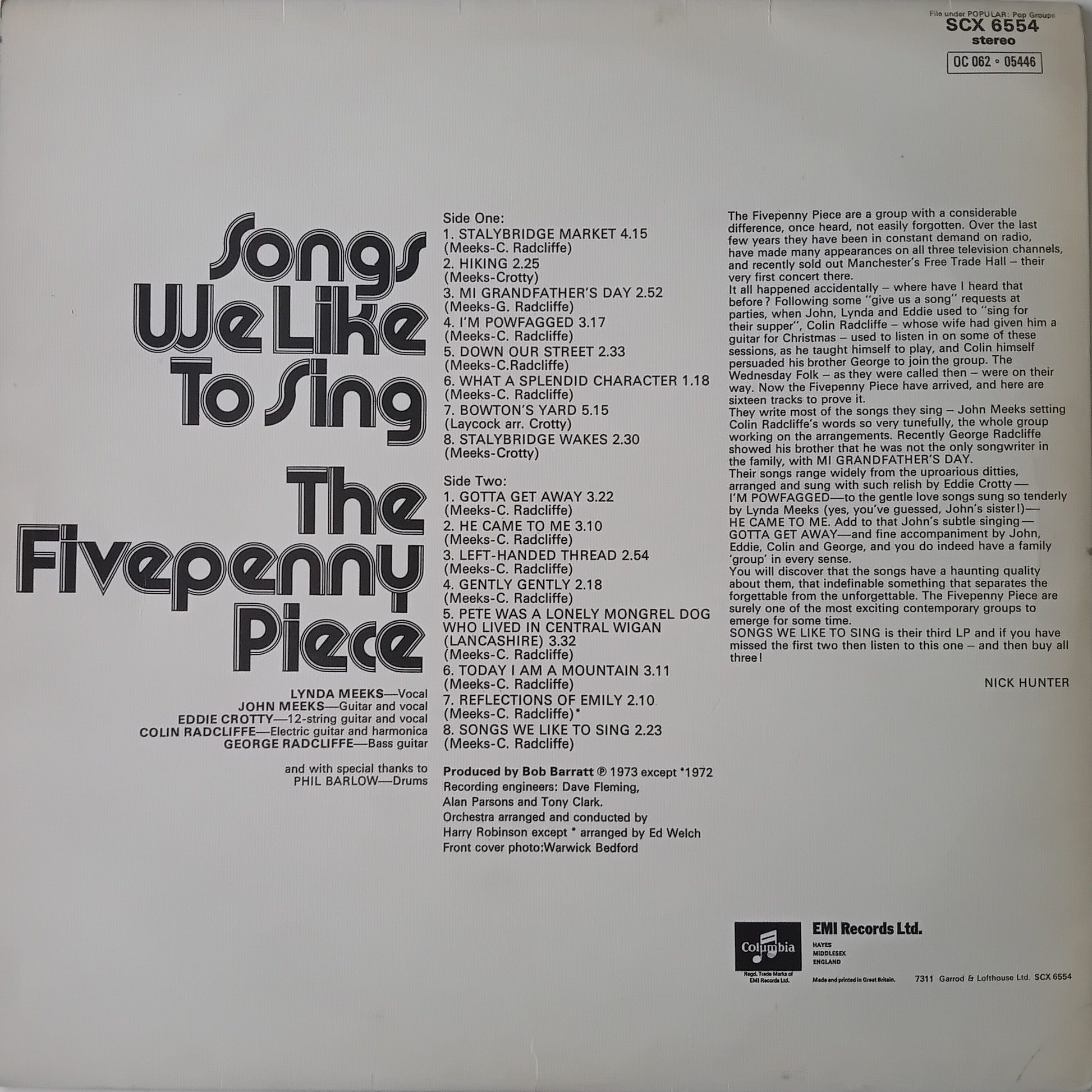 Back cover of a vinyl album with tracklist and text on a white background