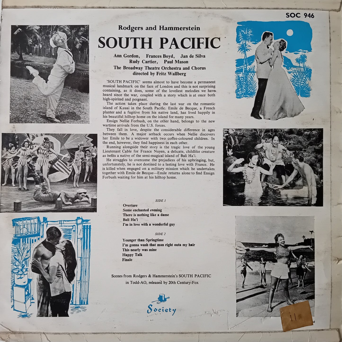 Rodgers And Hammerstein - South Pacific (Society) 12" vinyl LP VG/G+