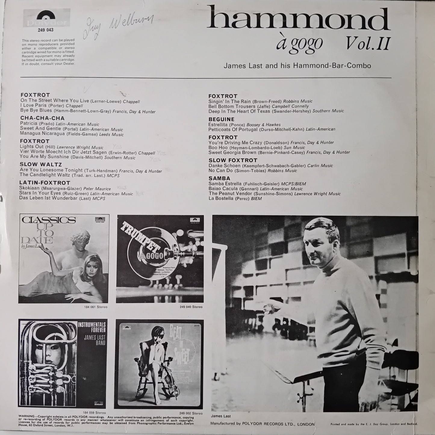 James Last And His Hammond-Bar-Combo ‎– Hammond À Gogo Vol. II (Polydor 1968) 12" vinyl LP VG/VG