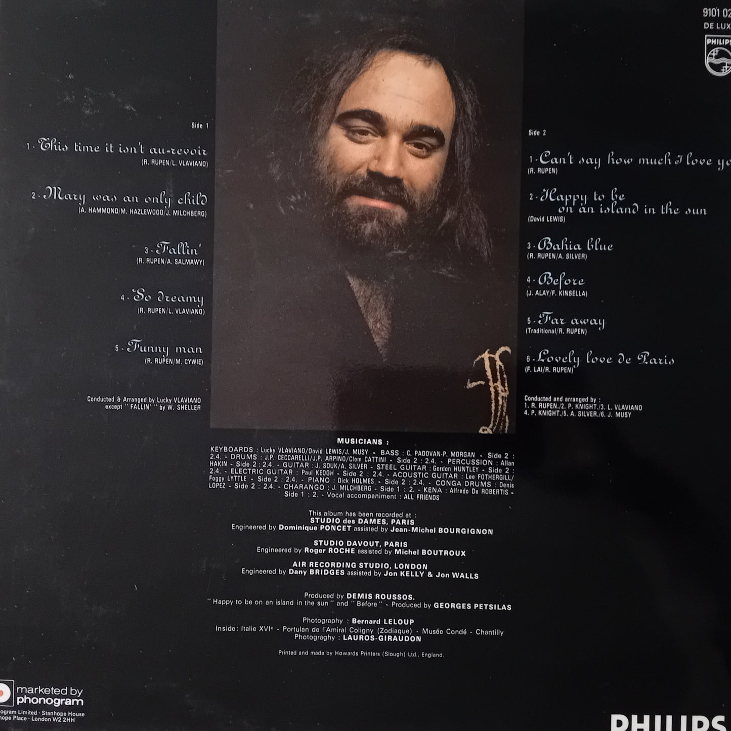 Demis Roussos ‎– Happy To Be... (Philips 1976) 12" vinyl LP VG/VG