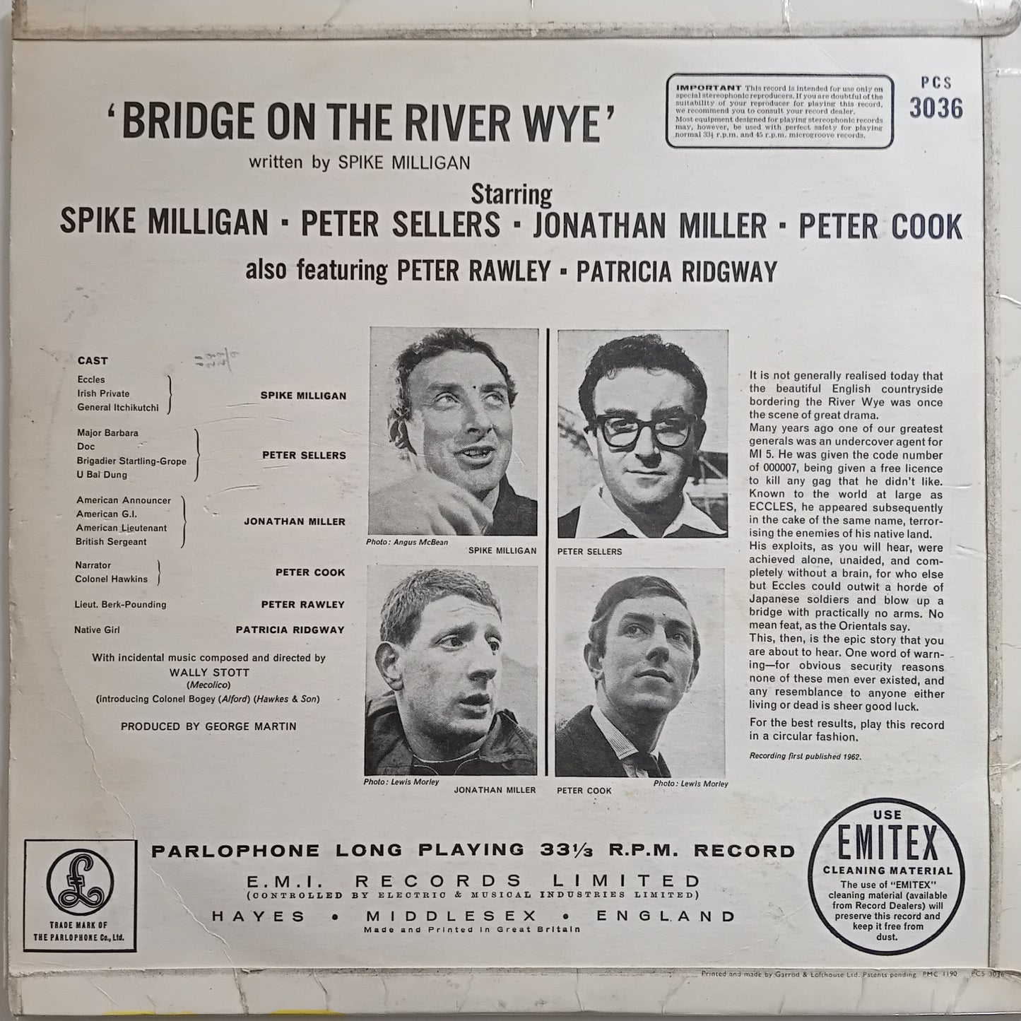 Milligan, Cook, Miller, Sellers – Bridge On The River Wye (Parlophone 1962) 12" vinyl LP VG/G+