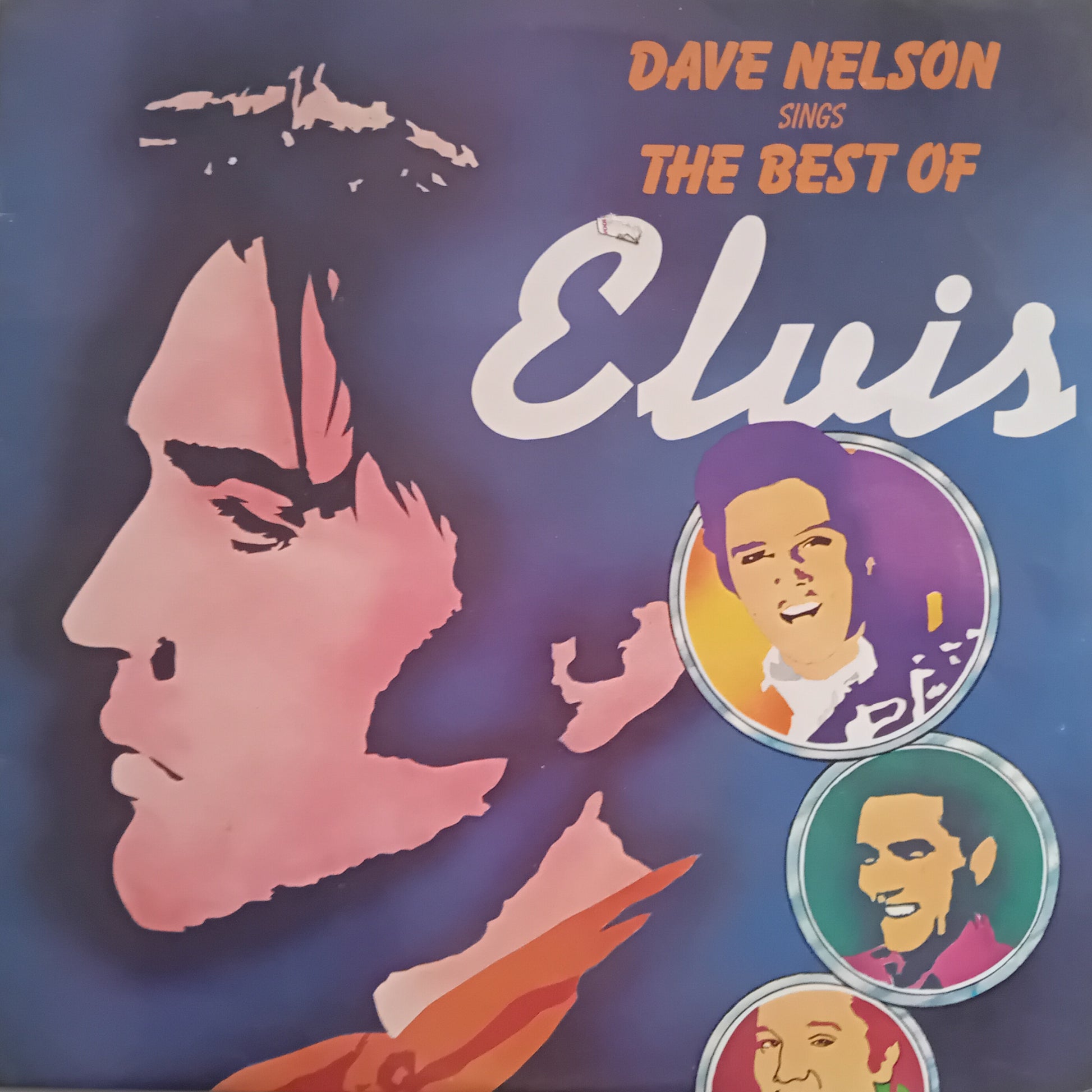 Album cover featuring a stylized portrait of a man with circular insets of other faces, titled 'The Best of Elvis' by Dave Nelson.