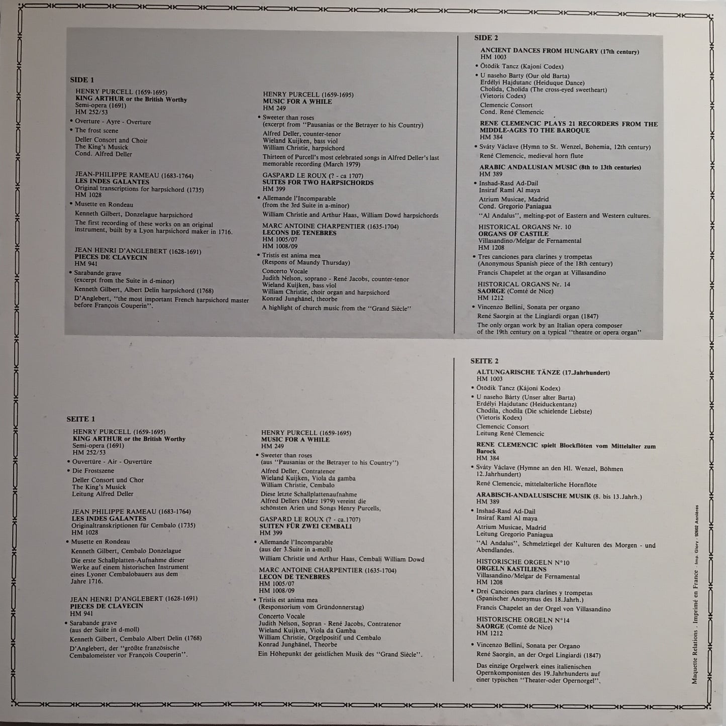 Back cover of a music album with text and track listings.