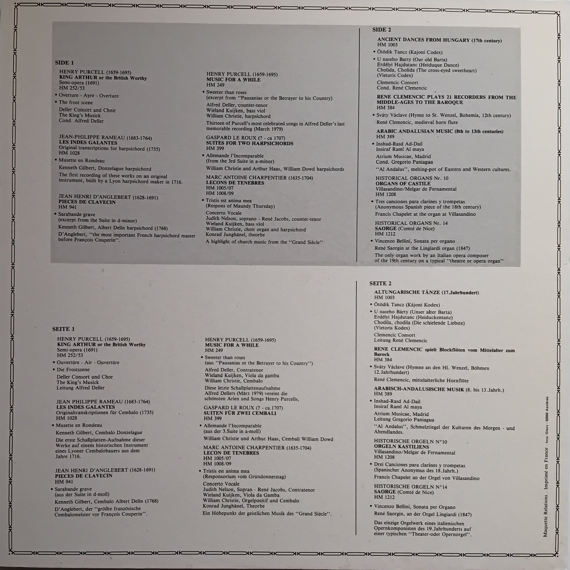 Back cover of a music album with text and track listings.