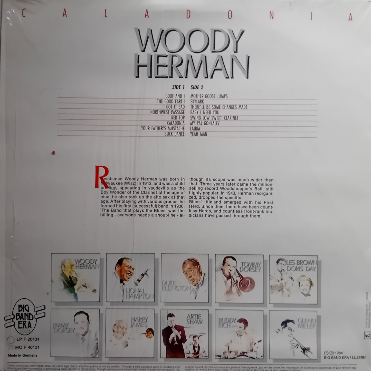 Back cover of a Woody Herman album with portraits and text on a white background
