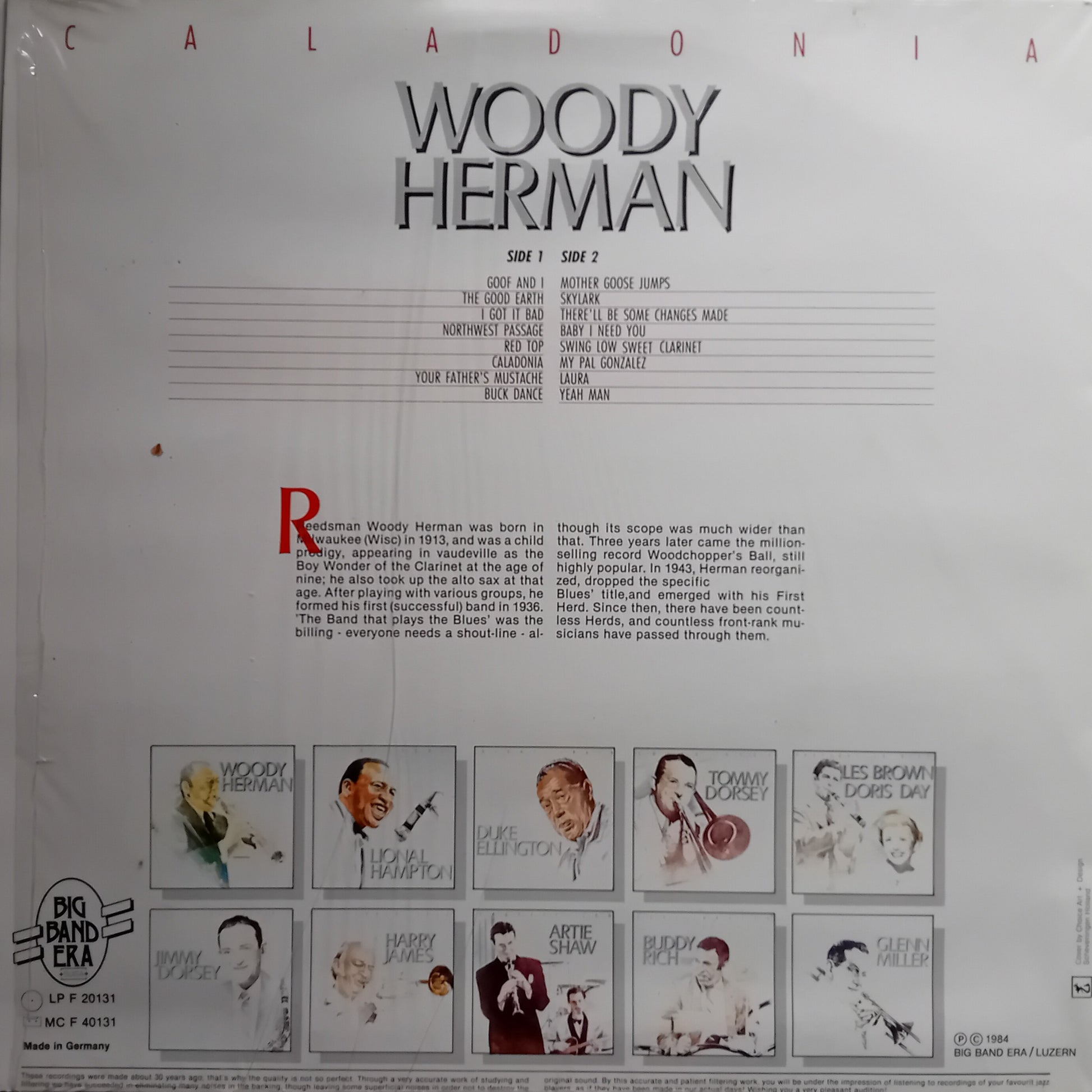 Back cover of a Woody Herman album with portraits and text on a white background