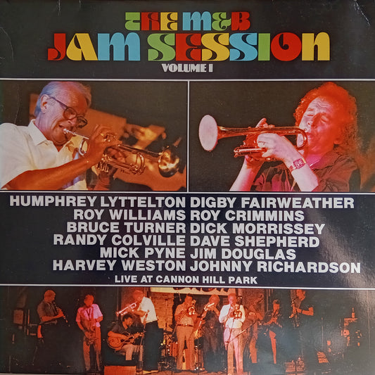 Album cover for 'The M&B Jam Session Volume I' featuring musicians playing instruments.