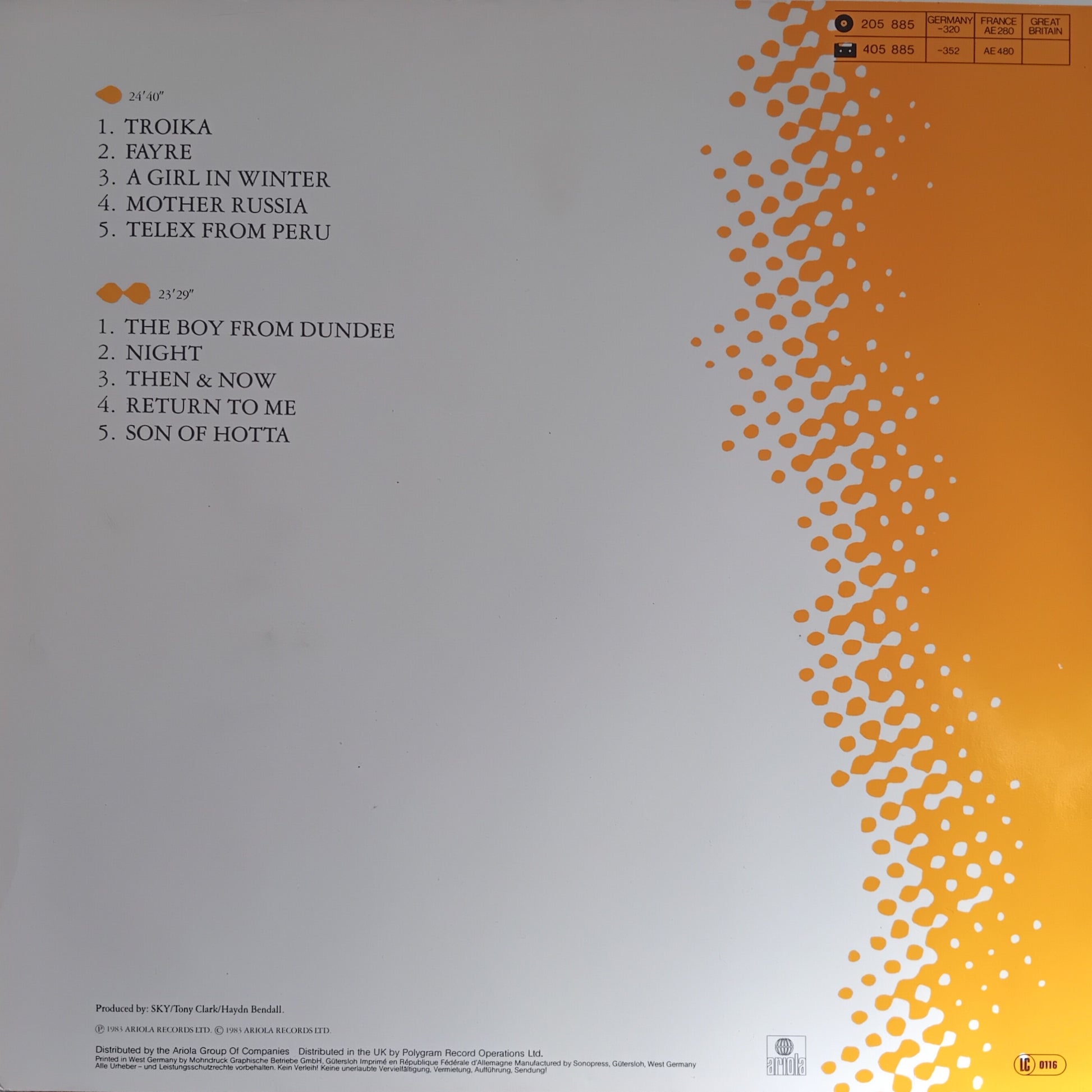 Album cover with tracklist on a gray and orange gradient background