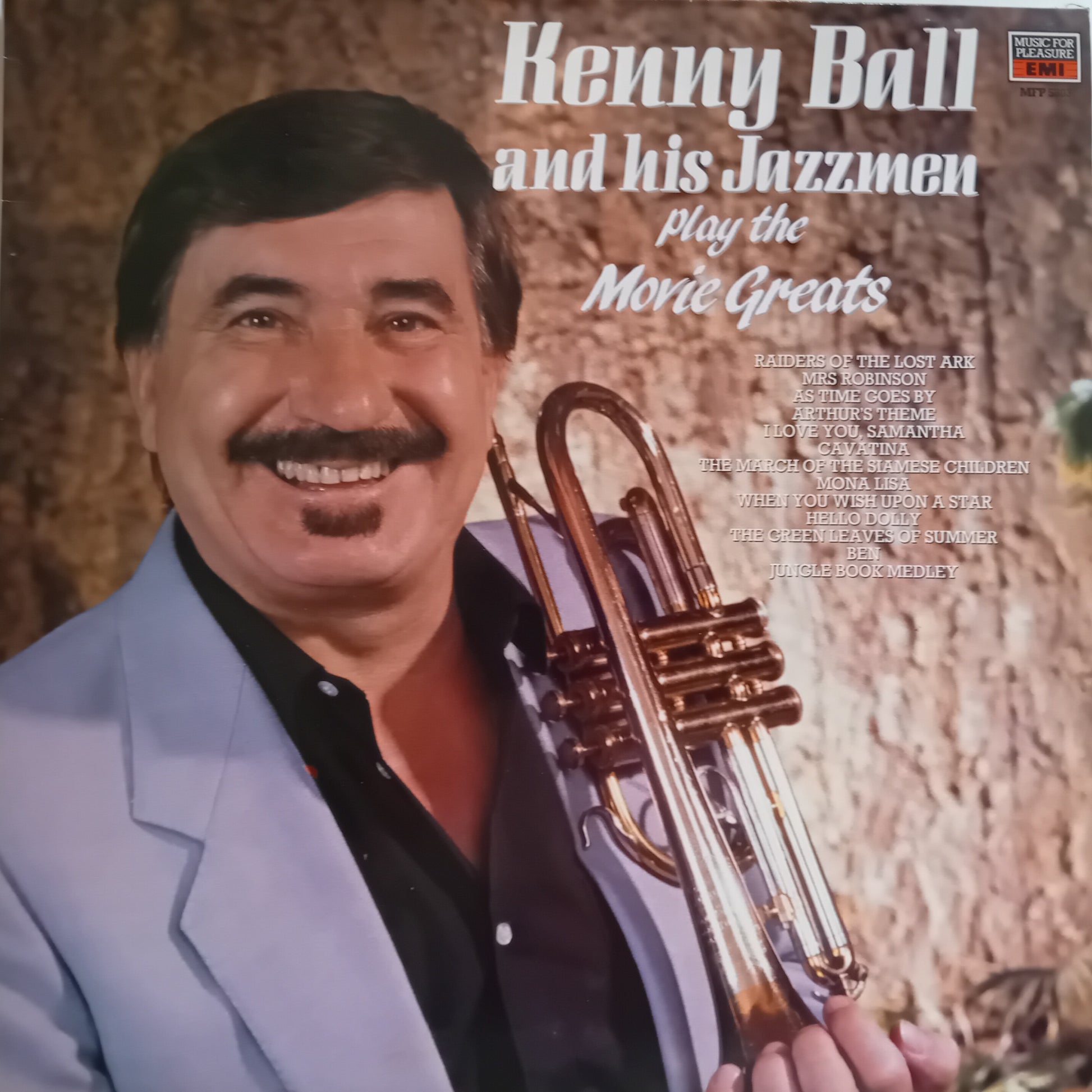 Album cover featuring Kenny Ball holding a trumpet with text about his jazz group.