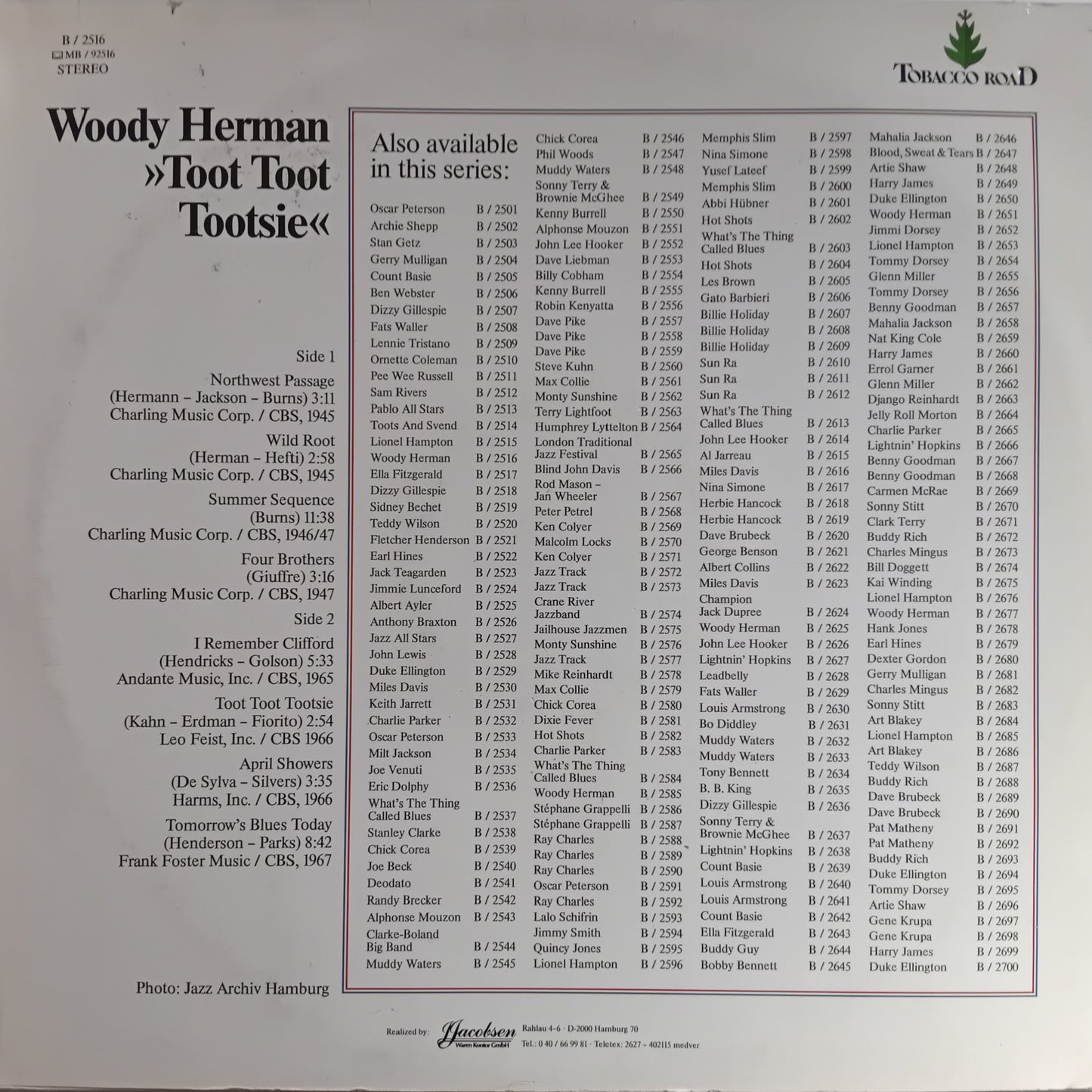 Back cover of a vinyl record featuring a list of songs and credits.