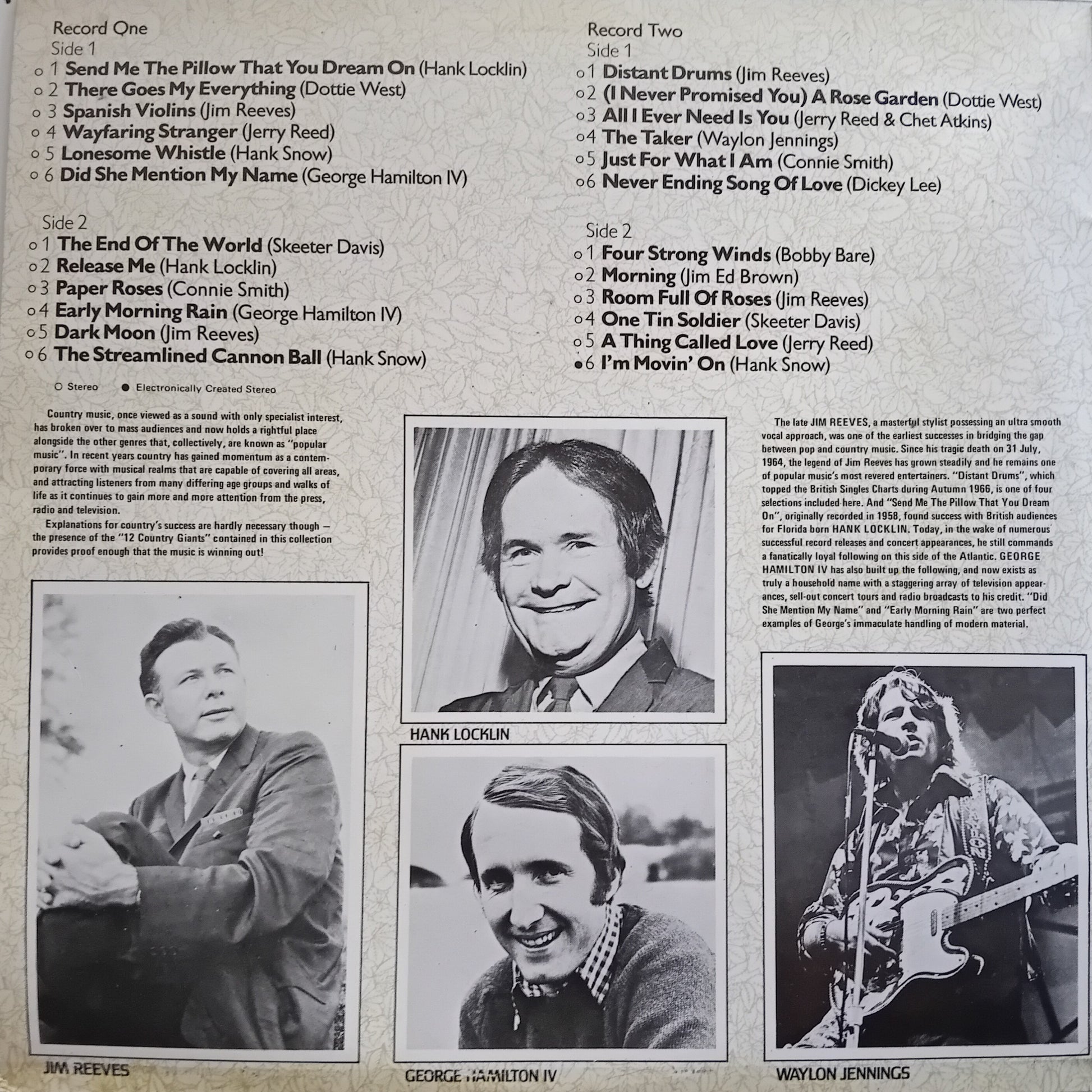Album back cover with tracklist, photos of musicians, and text