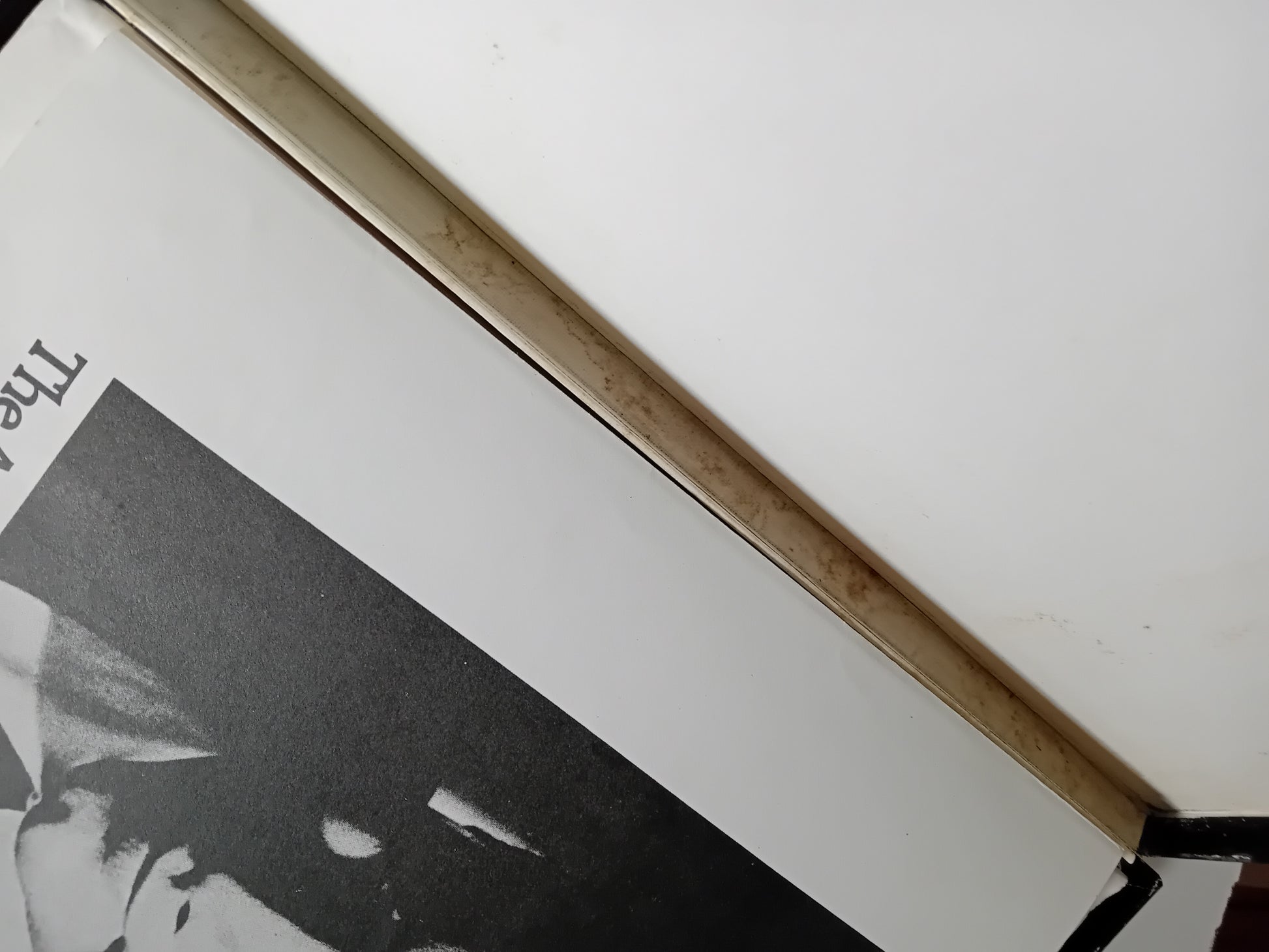 Close-up of a framed black and white portrait with a white box background