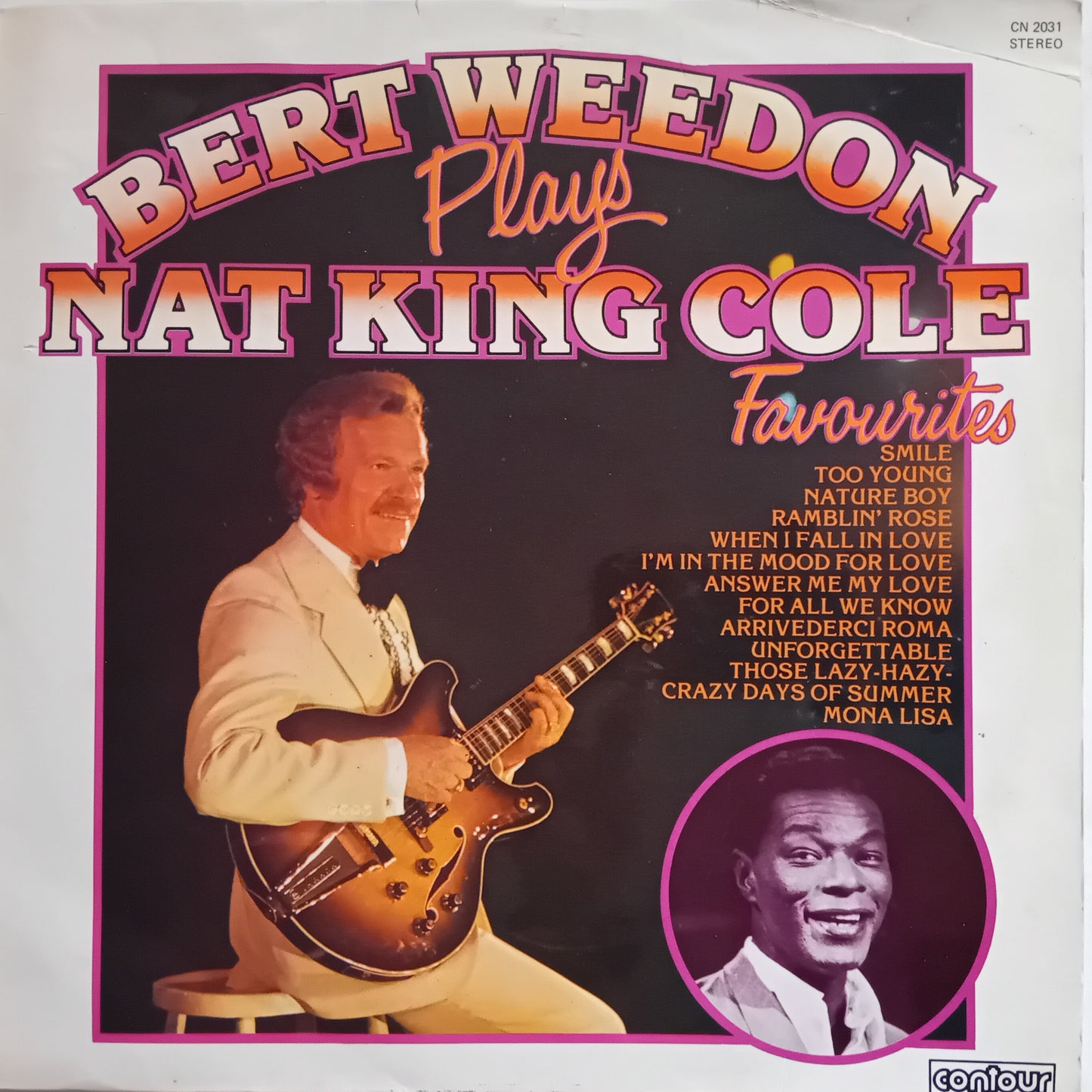 Album cover featuring Bert Weedon playing guitar with text about Nat King Cole favourites