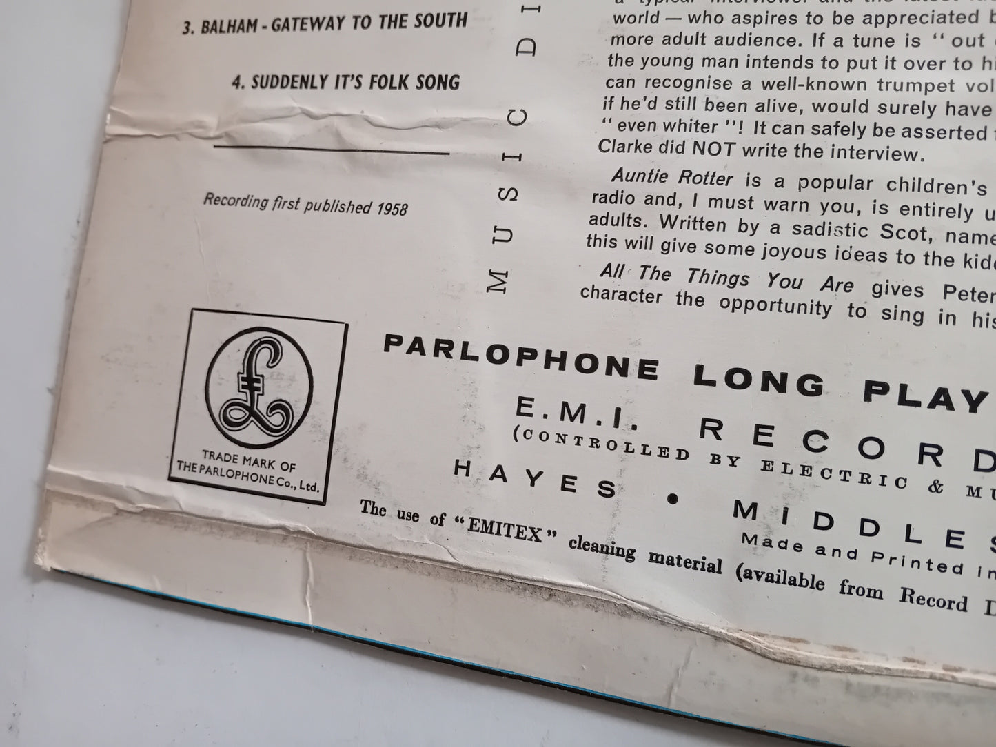 Vintage Parlophone long play record label with text and logo.