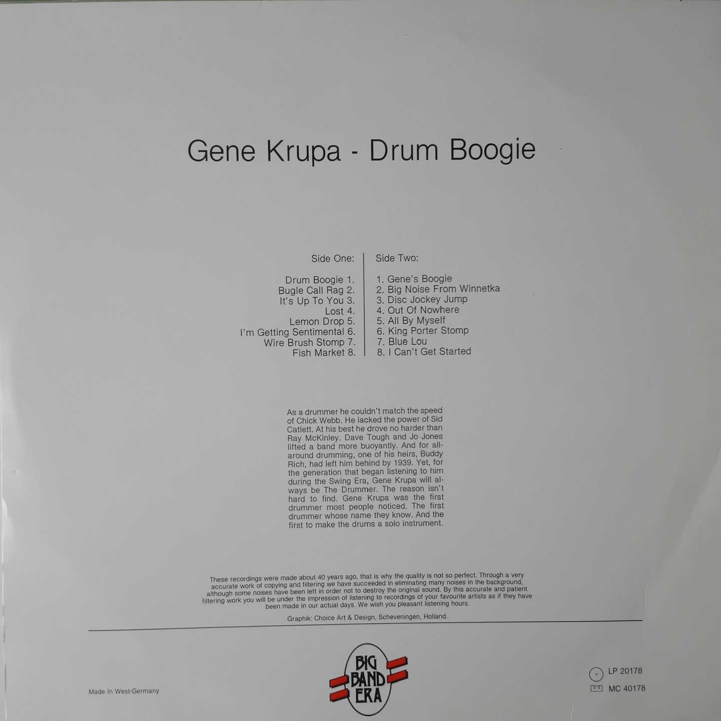 Back cover of a vinyl record with tracklist and branding