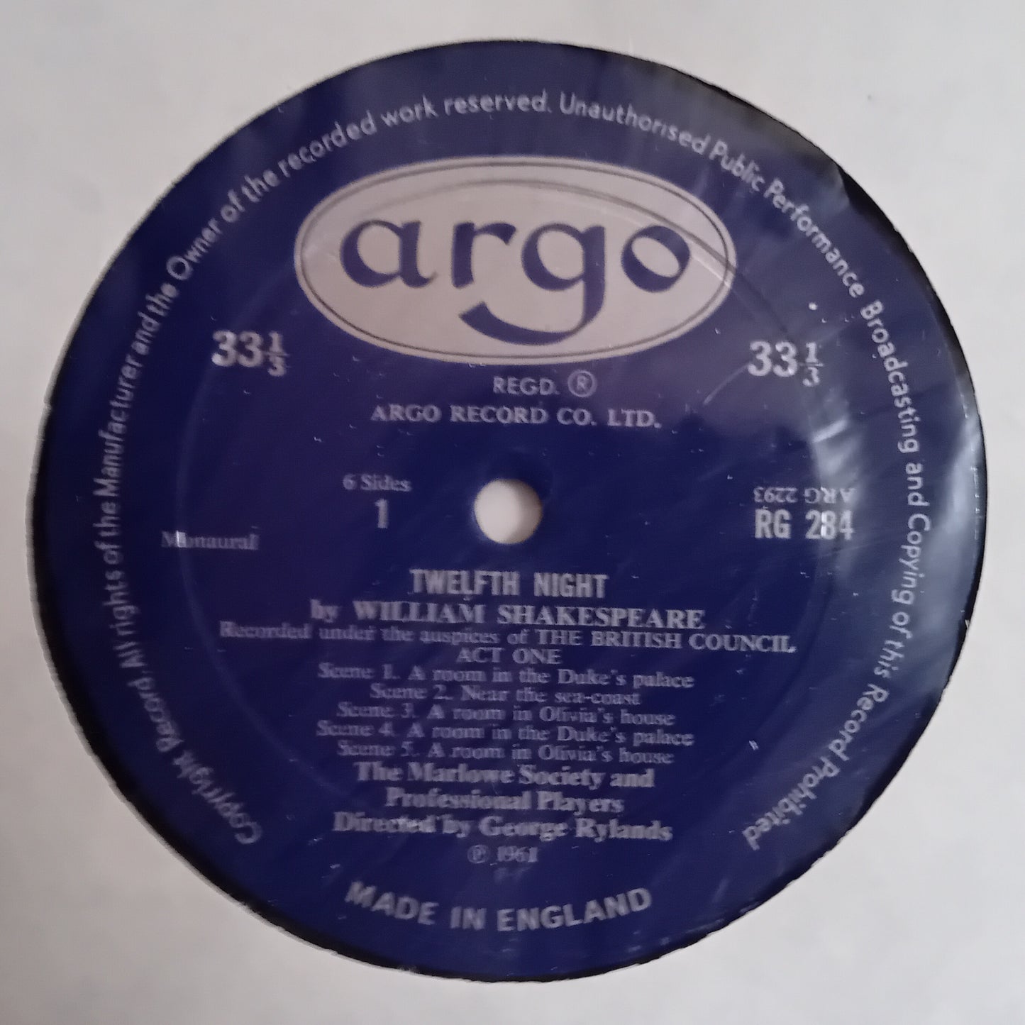 Shakespeare, Marlowe Players – Twelfth Night (Argo 1961) 3x12" vinyl LP box set VG/VG