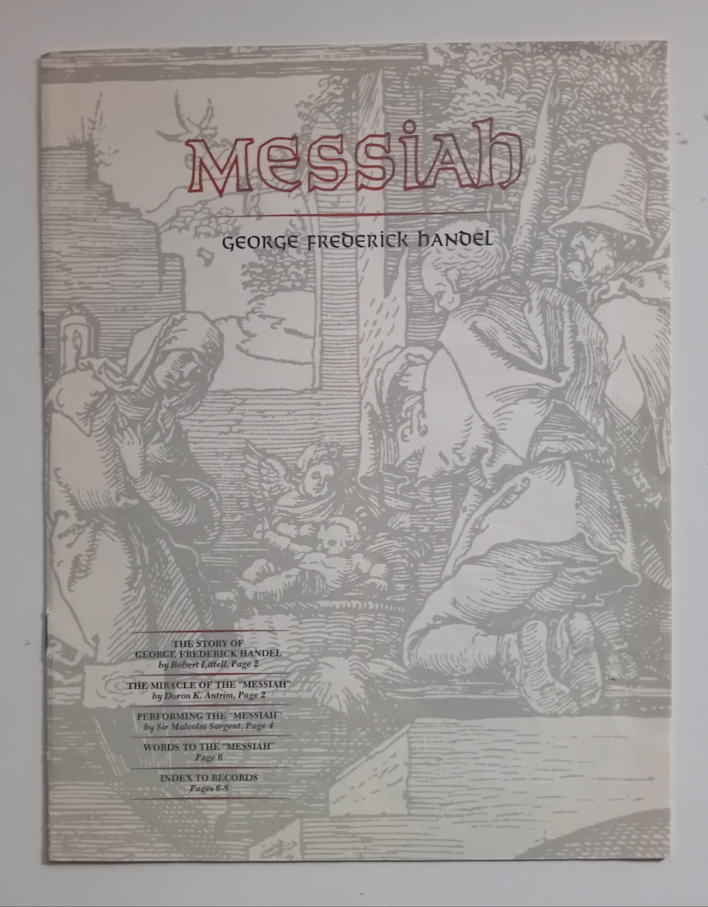 A vintage book cover for 'Messiah' by George Frederick Bander, featuring a sepia-toned engraving of historical figures with the title in stylized red lettering at the top.