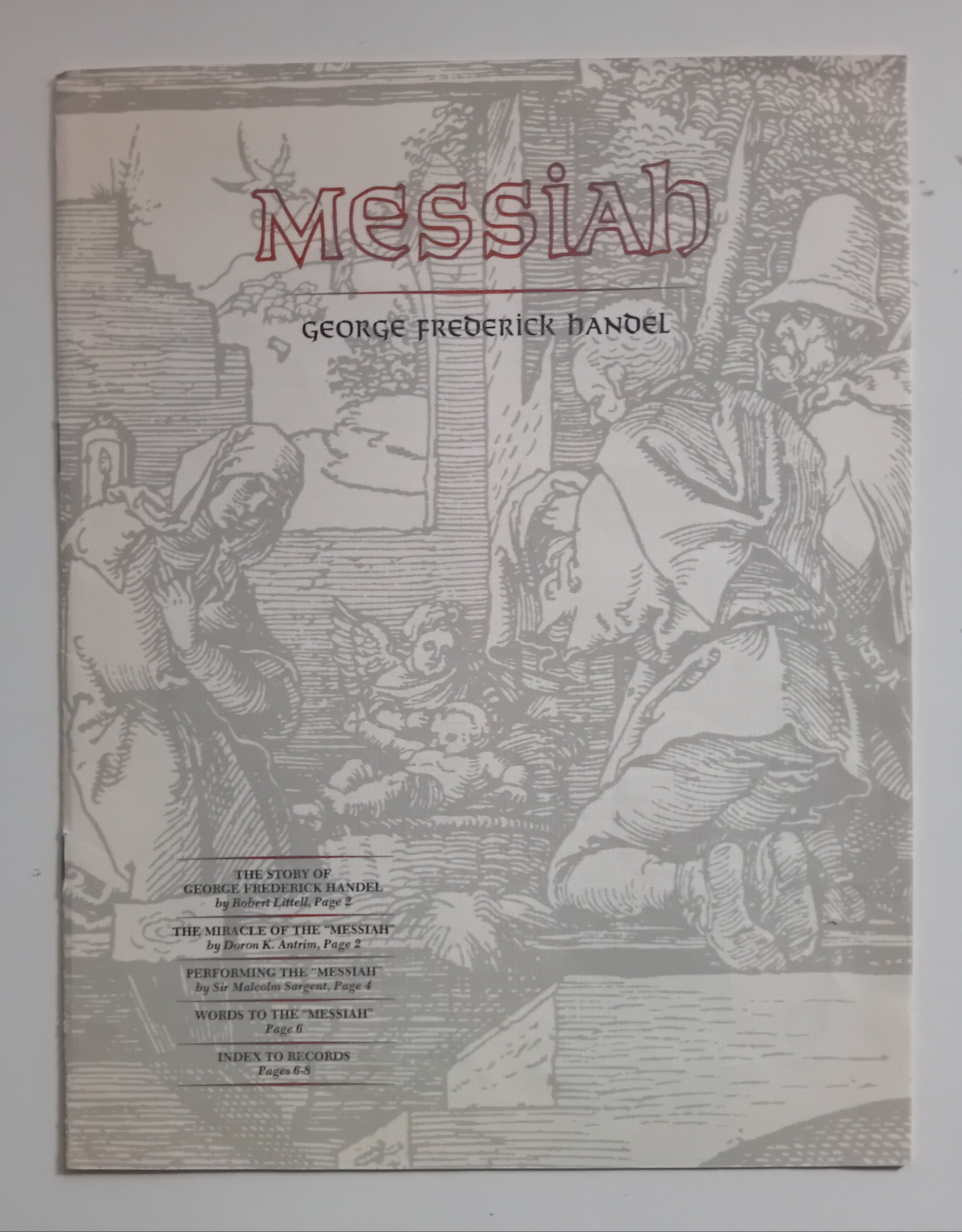 A vintage book cover for 'Messiah' by George Frederick Bander, featuring a sepia-toned engraving of historical figures with the title in stylized red lettering at the top.