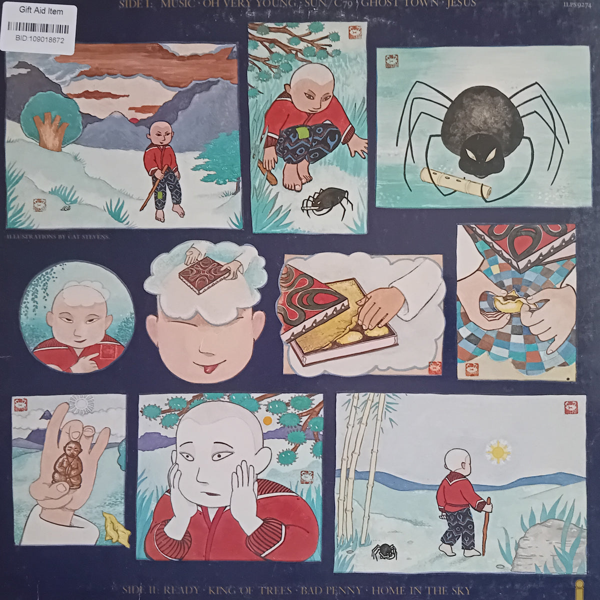 A square vinyl record cover, featuring a collage of illustrated panels with a bald man in various scenes and expressions, set against a dark navy background.