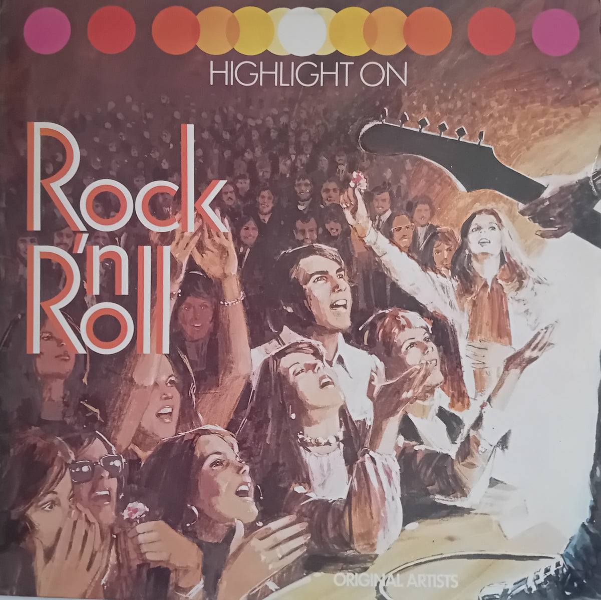 Rock 'n' Roll Highlight On original album cover featuring a painted crowd scene with the title 'Rock 'n' Roll' in large outlined letters and 'HIGHLIGHT ON' at the top.