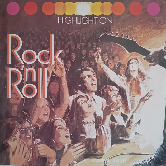 Rock 'n' Roll Highlight On original album cover featuring a painted crowd scene with the title 'Rock 'n' Roll' in large outlined letters and 'HIGHLIGHT ON' at the top.
