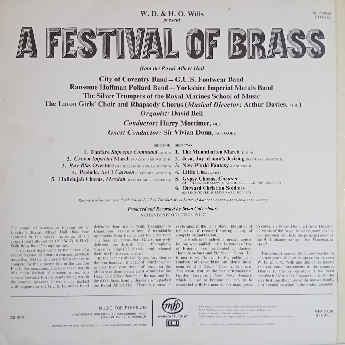 The back cover of a music album titled 'A Festival of Brass'.