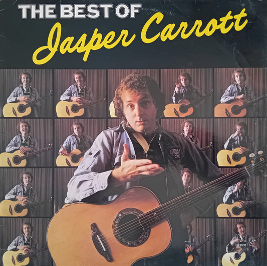Album cover for 'The Best of Jasper Carrott' featuring a large portrait of the musician holding an acoustic guitar, with a grid of smaller repeated photos around him and the title text at the top.