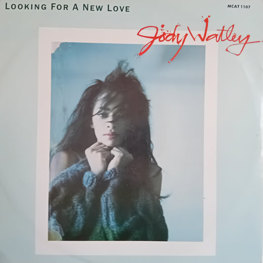 Joey Watley 'Looking For A New Love' vinyl record cover, featuring a portrait of the artist in a blue knit sweater with a red signature logo.