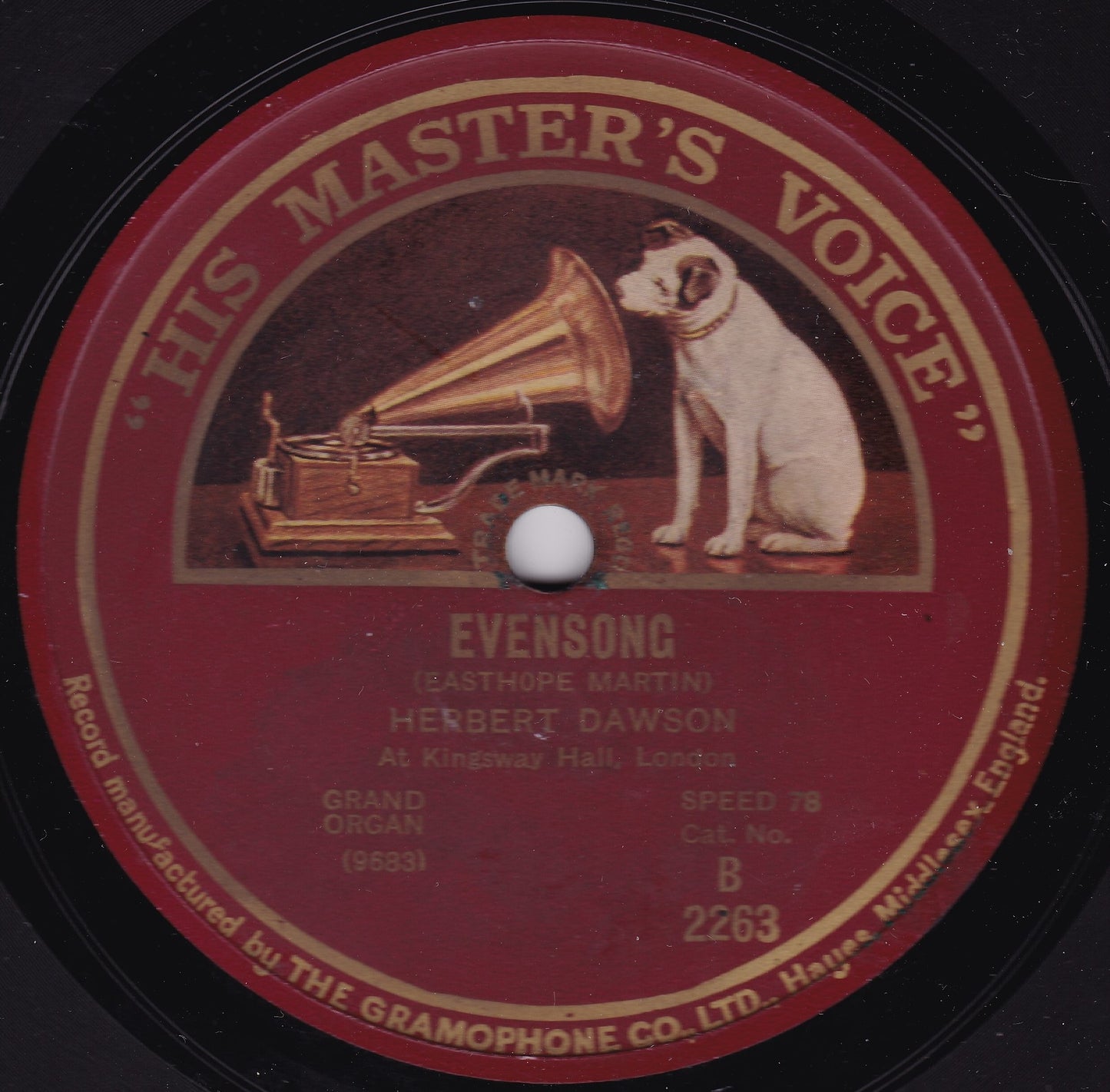 Herbert Dawson – Idylle / Evensong (HMV 1926) 10" shellac VG/-