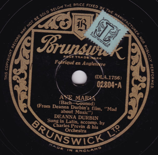 Deanna Durbin – Ave Maria / Home Sweet Home (Brunswick 1939) 10" shellac VG/-