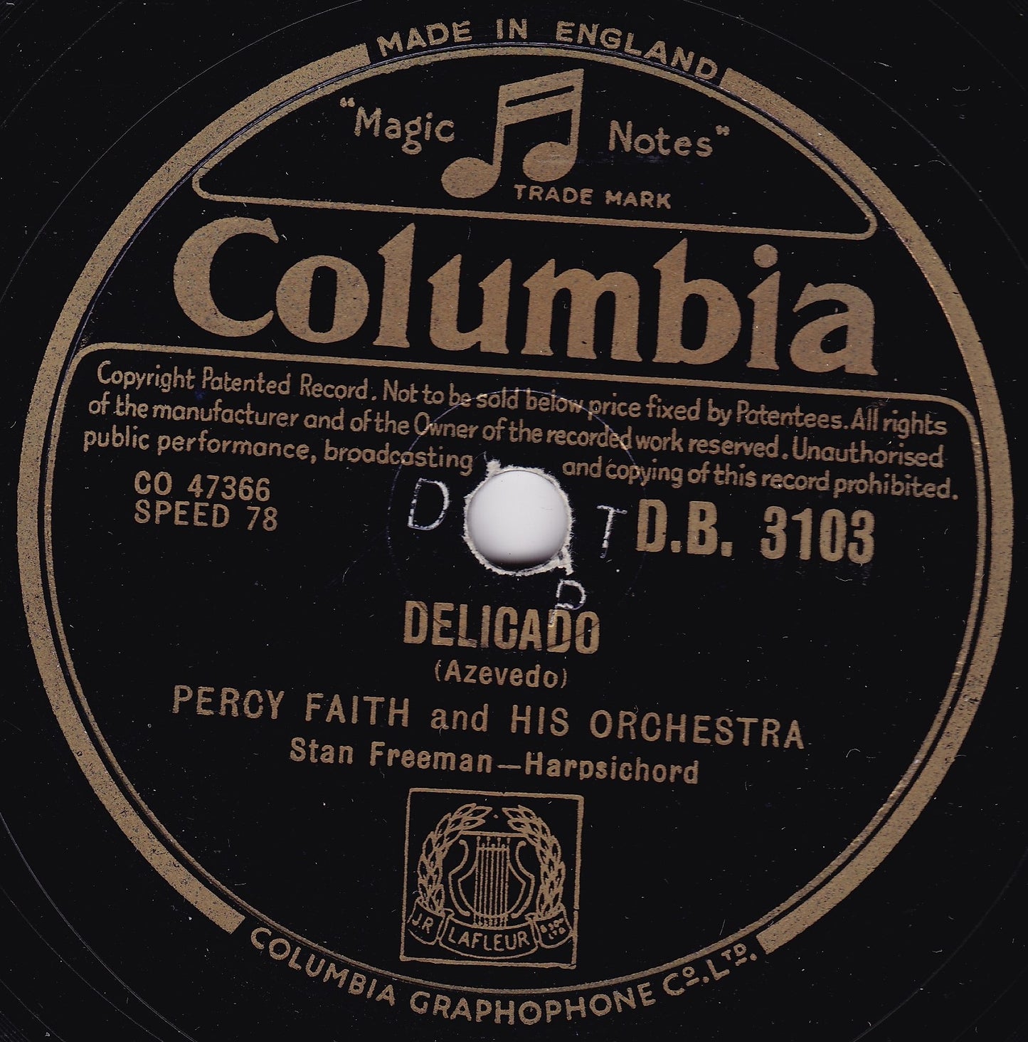 Percy Faith ‎– Delicado (Columbia 1952) 10" shellac VG/VG