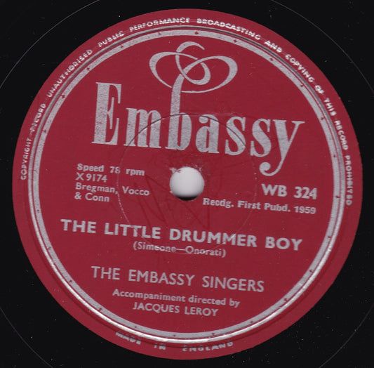 The Embassy Singers – The Little Drummer Boy / Gotta Travel On 10" shellac VG/-