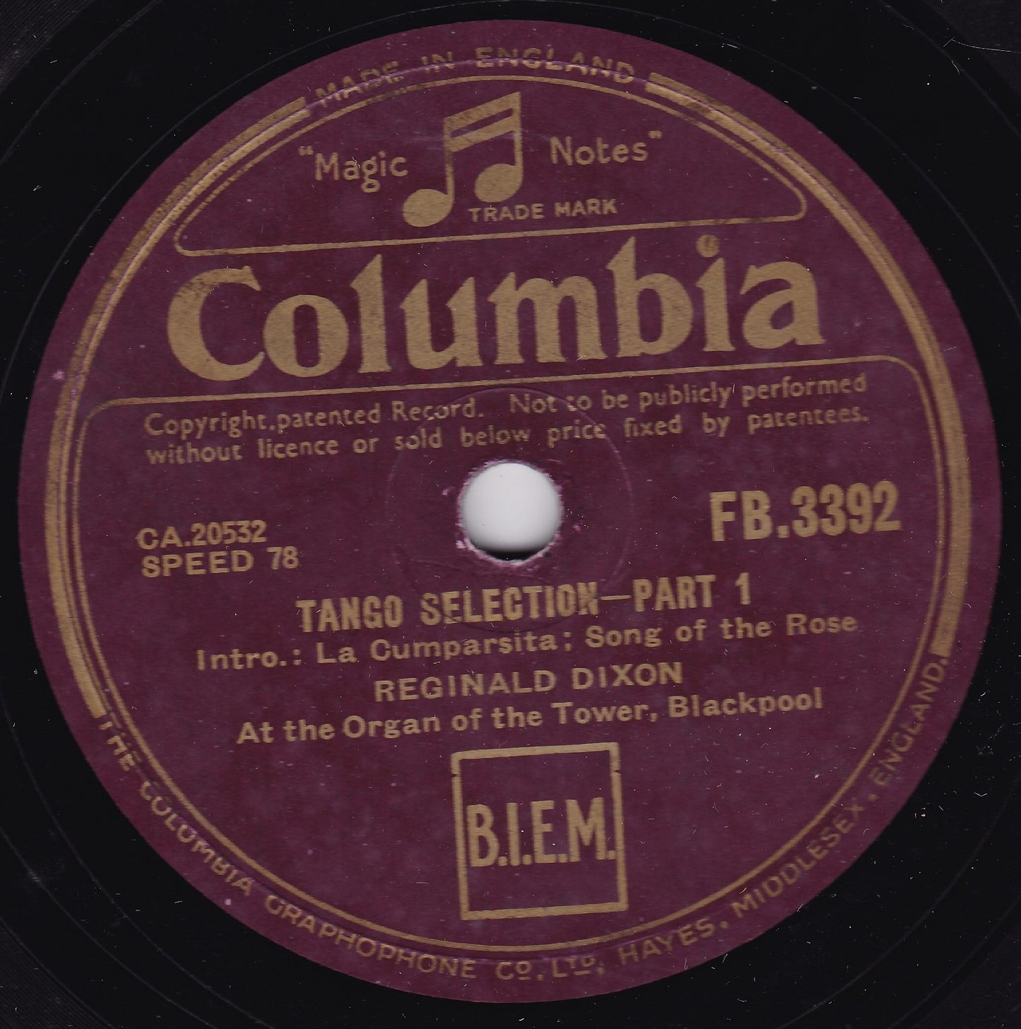 Reginald Dixon - Tango Selection (Columbia) 10" shellac VG/-