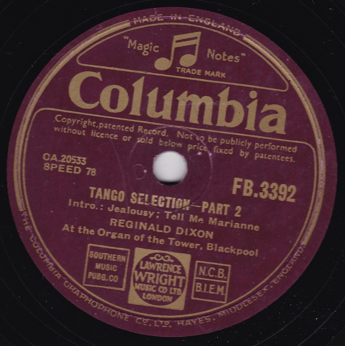 Reginald Dixon - Tango Selection (Columbia) 10" shellac VG/-