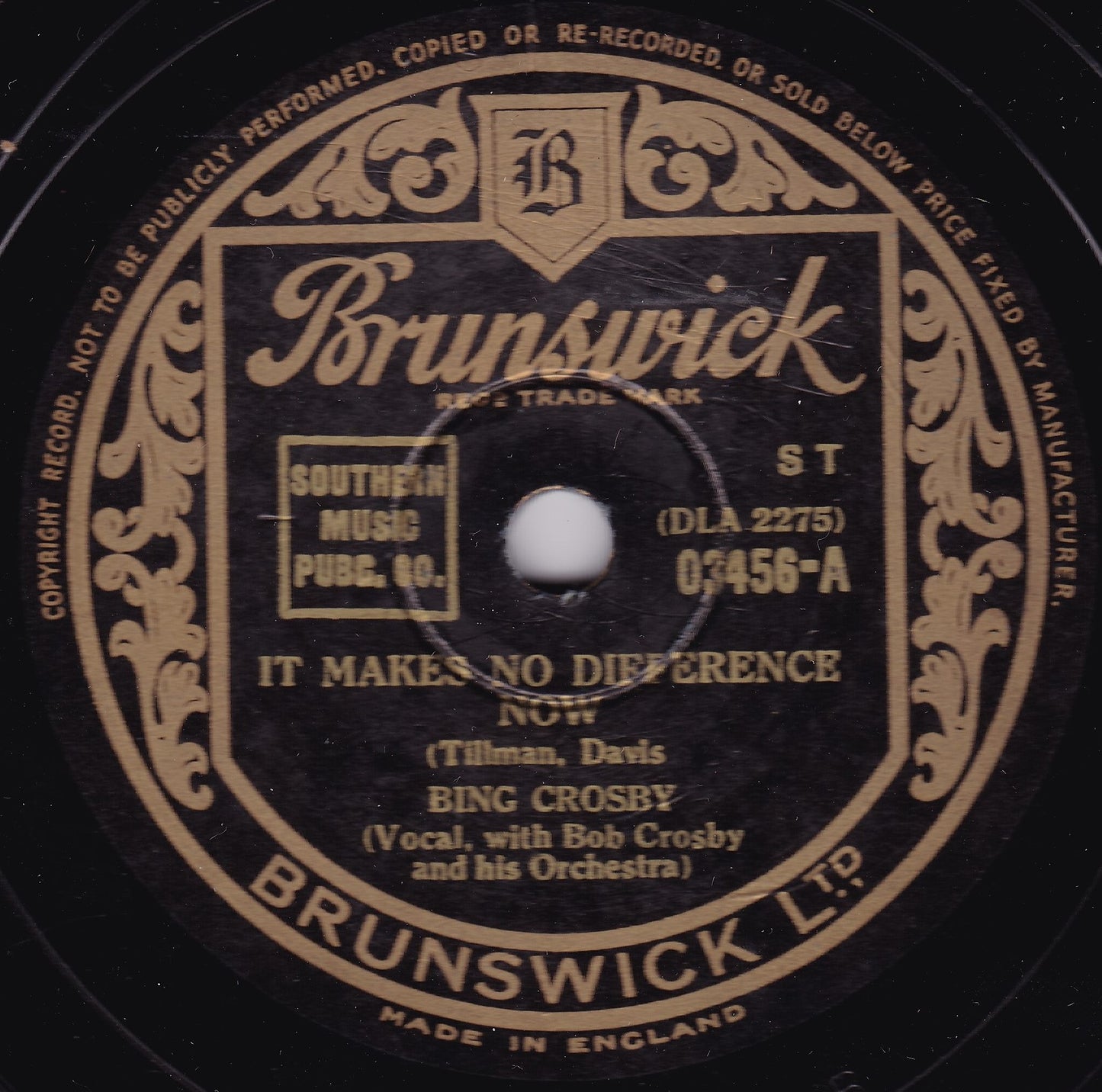 Bing Crosby – It Makes No Difference Now (Brunswick) 10" shellac VG/-