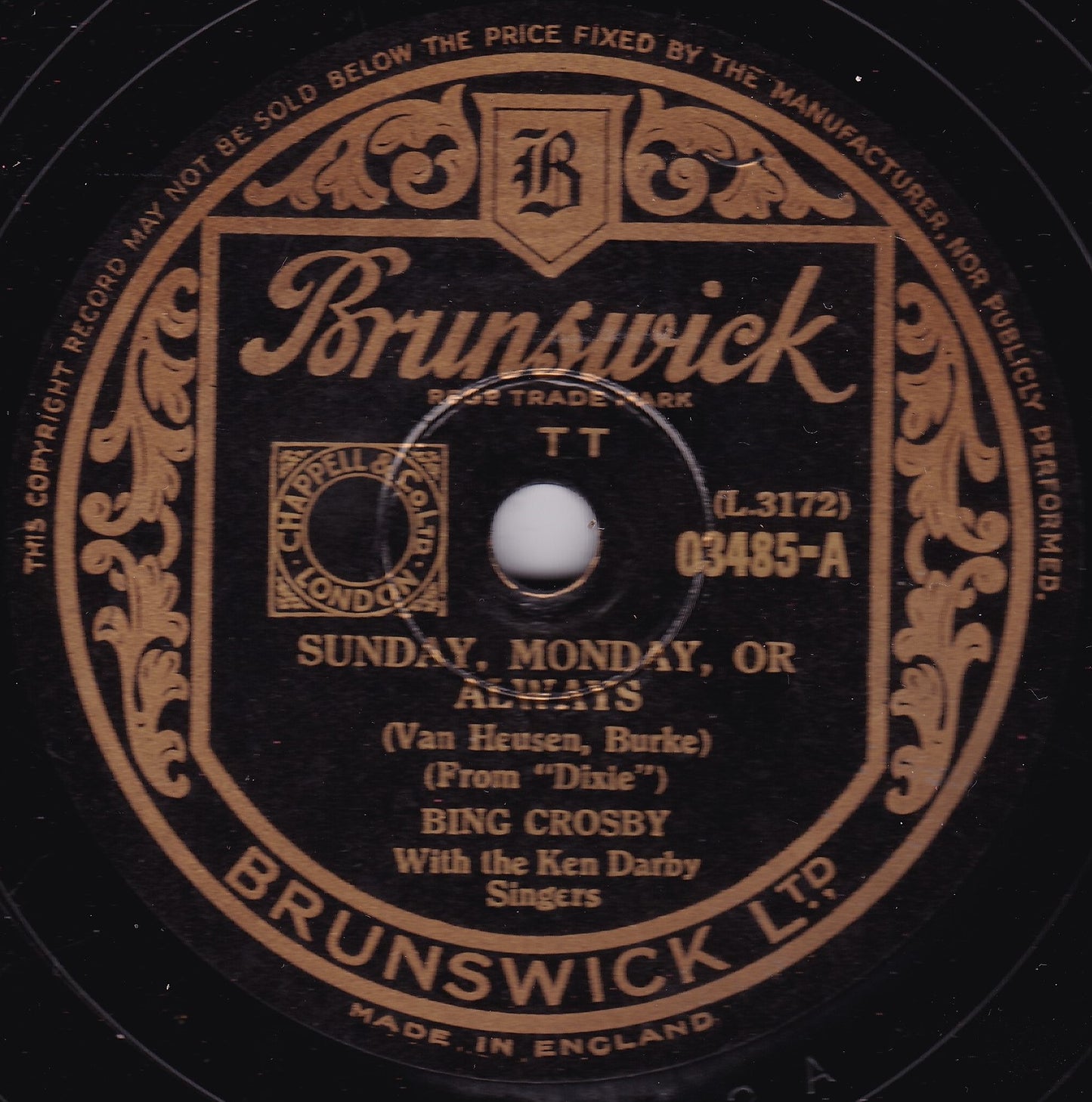 Bing Crosby – Sunday, Monday, Or Always (Brunswick) 10" shellac VG/-