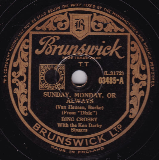 Bing Crosby – Sunday, Monday, Or Always (Brunswick) 10" shellac VG/-