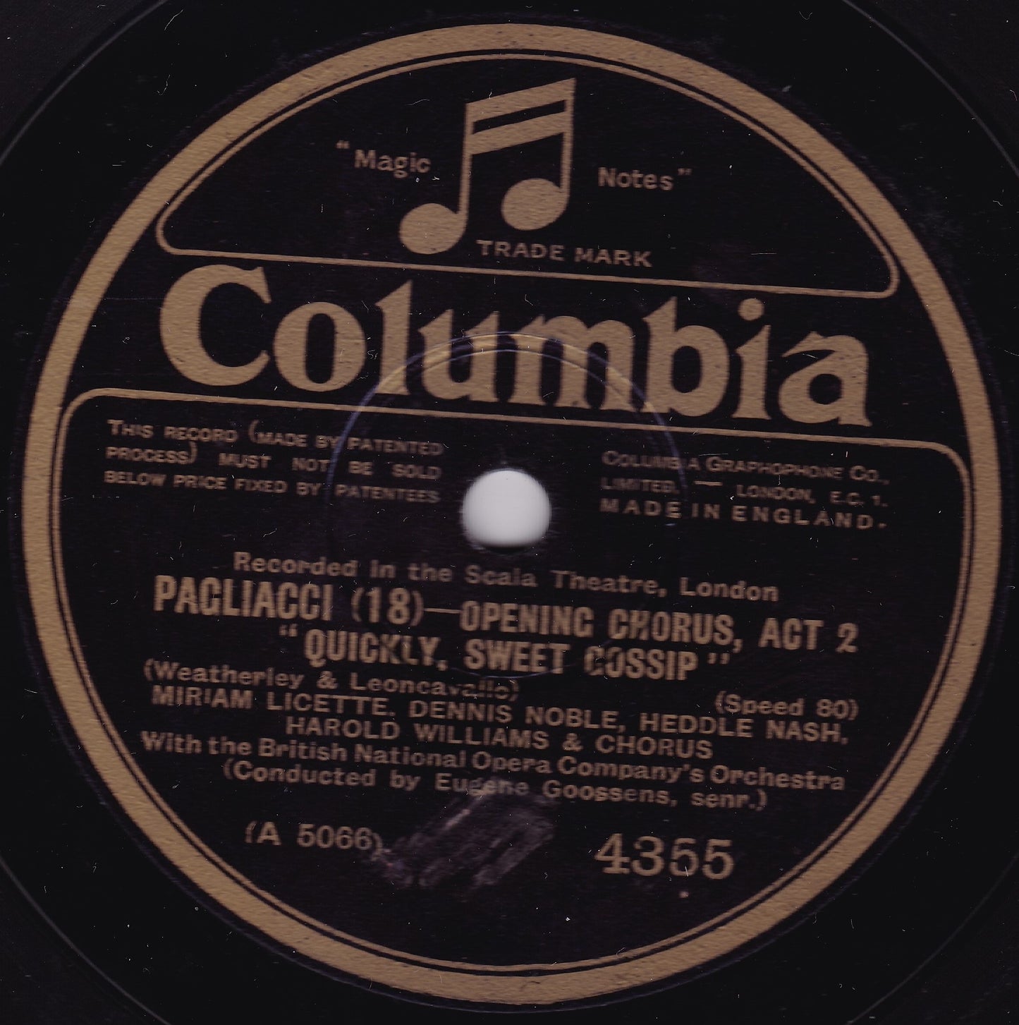 British National Opera Company Orchestra - Pagliacci (17)(1927) 10" shellac VG/-