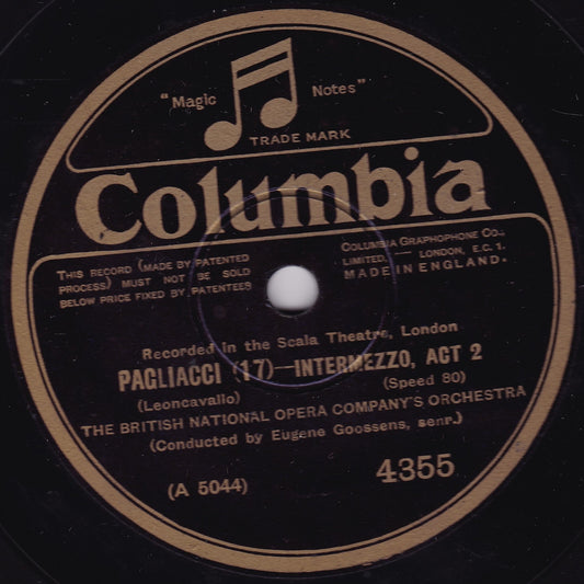 British National Opera Company Orchestra - Pagliacci (17)(1927) 10" shellac VG/-