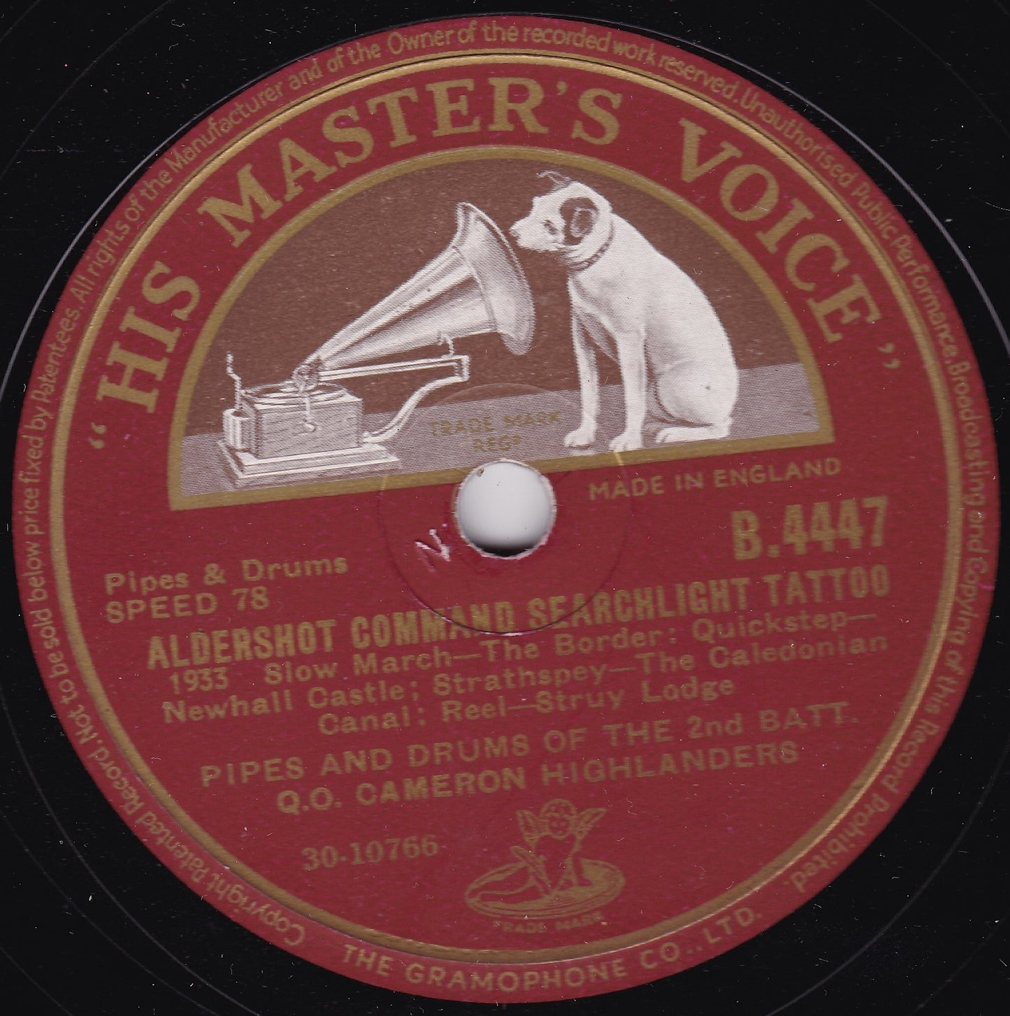 Cameron Highlanders - Aldershot Command Searchlight Tattoo - 1933 10" shellac VG