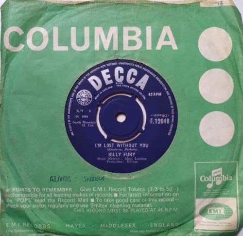 Billy Fury ‎– I'm Lost Without You (Decca 1964) 7" vinyl single VG/-