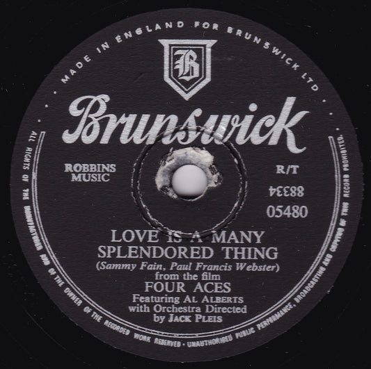 Four Aces - Love Is A Many Splendored Thing (Brunswick 1955) 10" shellac VG/-