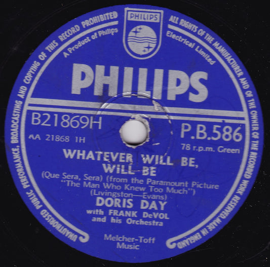 Doris Day – Whatever Will Be, Will Be (Philips 1956) 10" shellac VG/-