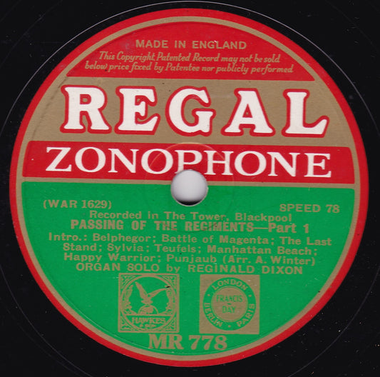 Reginald Dixon - Passing Of The Regiments (Regal Zonophone) 10" shellac VG/-