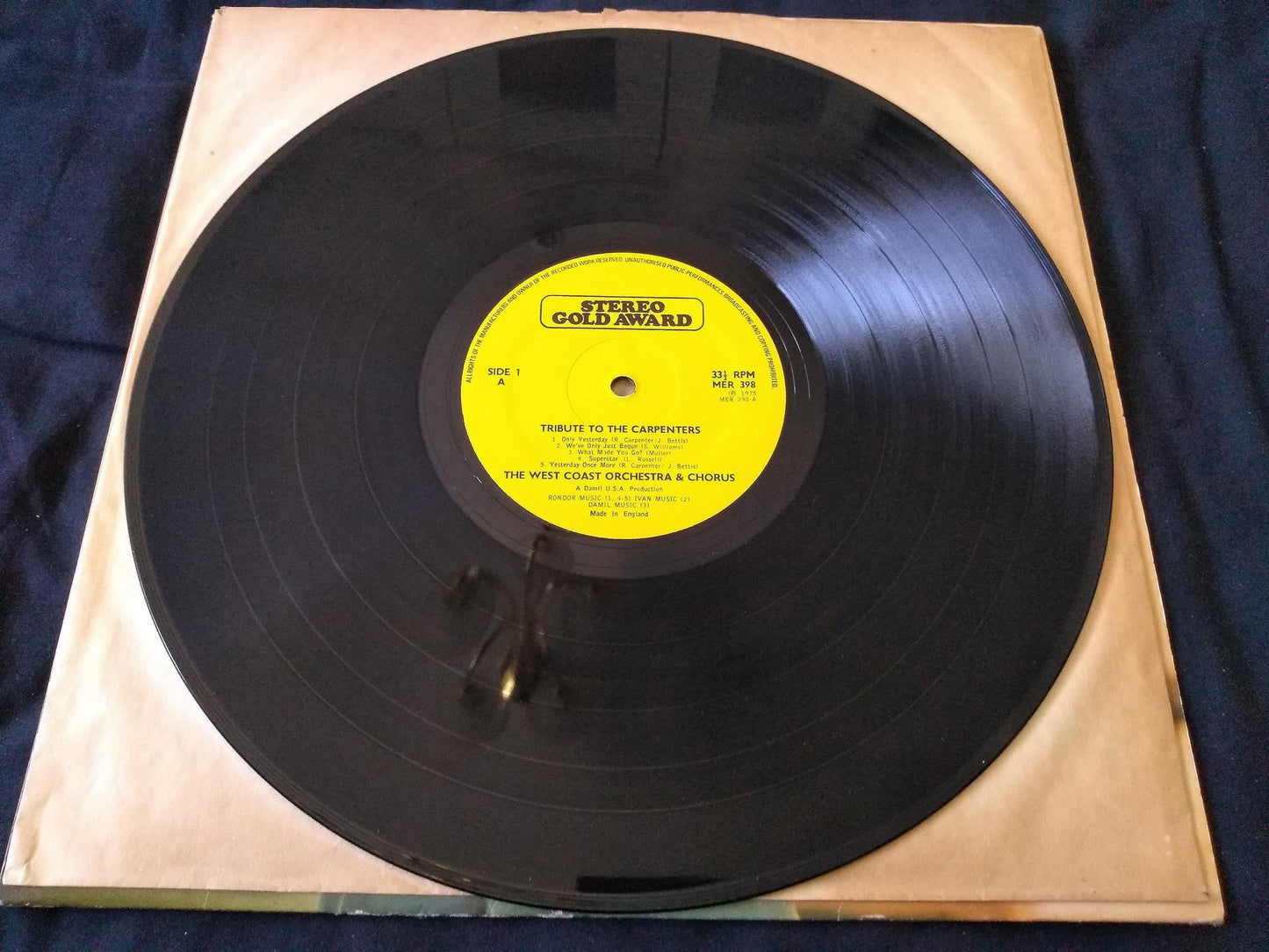 The West Coast Orchestra And Chorus ‎– Tribute To The Carpenters (Stereo Gold 1975) 12" vinyl LP VG/VG