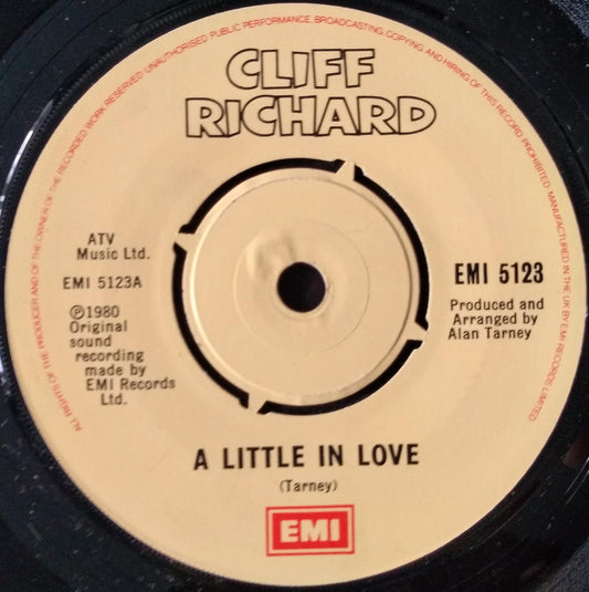 Cliff Richard ‎– A Little In Love (EMI 1981) 7" vinyl single VG/-