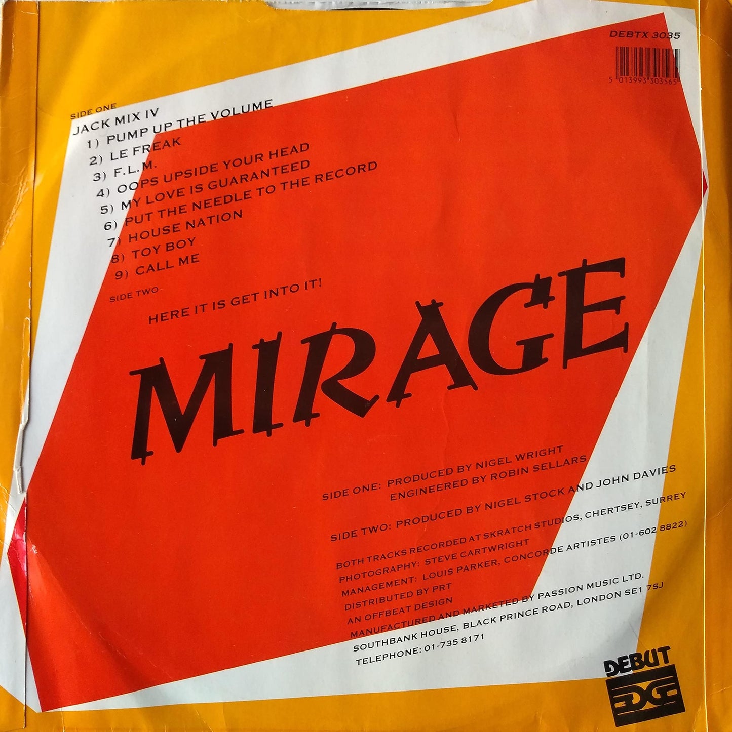 Mirage ‎– Jack Mix IV (Debut Edge 1988) 12" vinyl single VG/VG