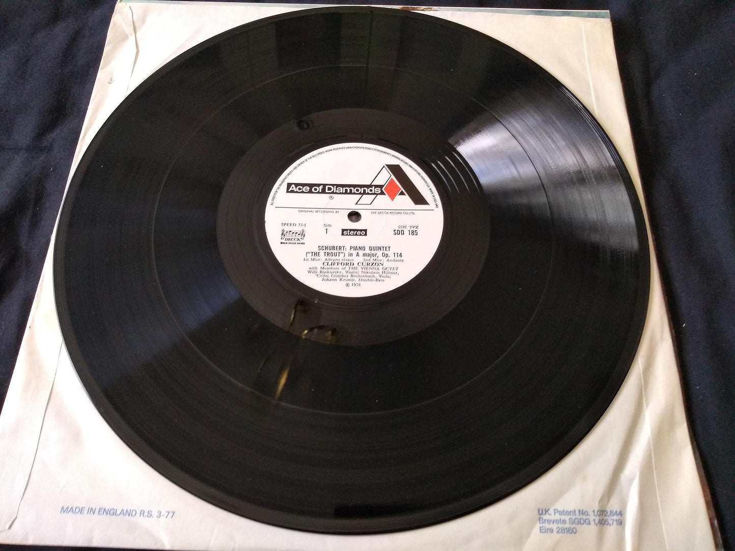 Franz Schubert, Clifford Curzon With The Vienna Octet ‎– The Trout Quintet (Ace Of Diamonds 1968) 12" vinyl LP VG/VG